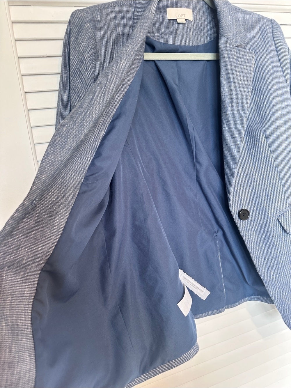 LOFT Chambray Linen Blend Classic Tailored Single Button Blazer Jacket 2 - Picture 9 of 16